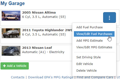 Selecting the View/Edit Fuel Purchases Option